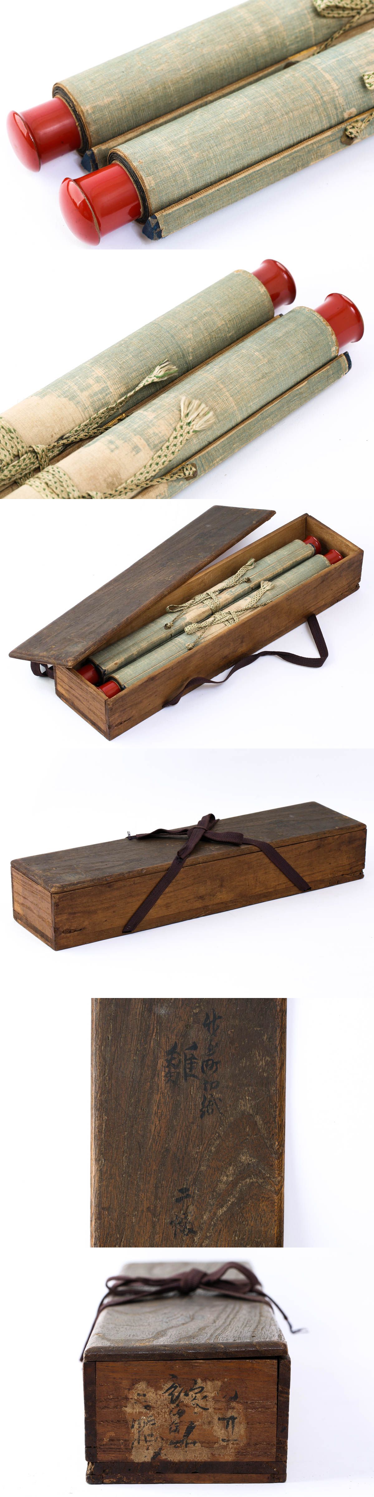 竹屋町刺繍 刺繍画掛軸 雛之図 夫婦雛図 1対 2幅 細密 日本画 骨董品