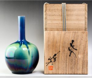 九谷焼花瓶　人間国宝　3代目徳田八十吉　(正彦)  26センチ 徳田正彦 九谷焼 花器 九谷焼花瓶 人間国宝 3代目徳田八十吉 (正彦) 26