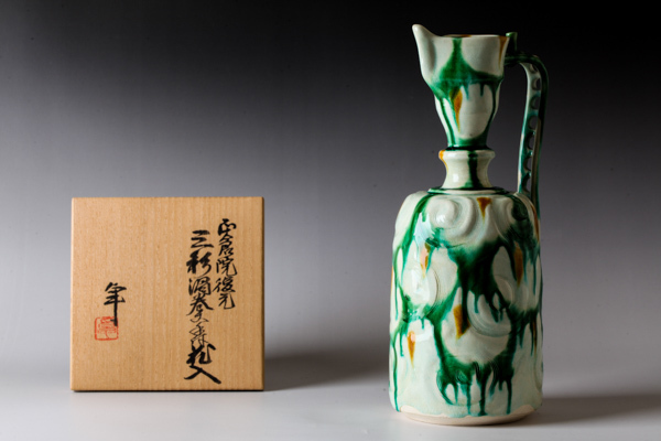 【佳香】人間国宝 加藤卓男 青釉耳付花瓶 木箱 栞 本物保証 佳香人間国宝 加藤卓男 青釉耳付花瓶 木箱 栞 本物保証
